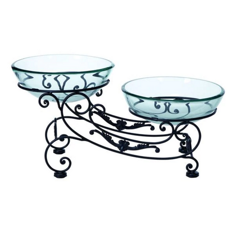 Sleigh Stand W/ Glass Bowls