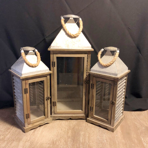 Wood and Metal Lantern Set